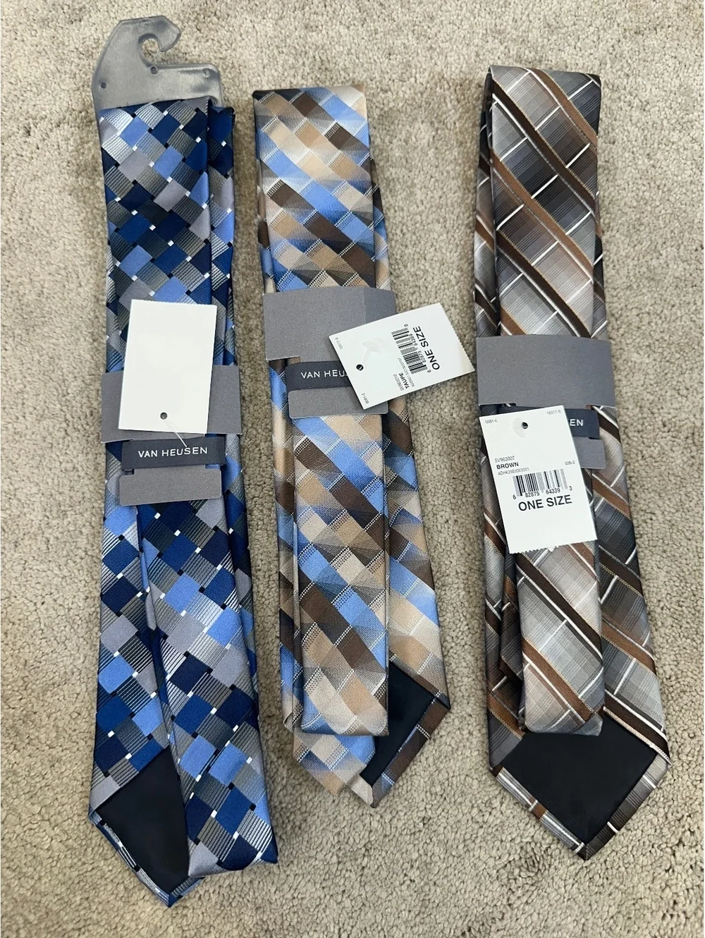 Set Of 3 Men’s New Van Heusen Silk Poly Blend Neckties Geometric Office Work